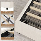 Struttura letto con cassetti contenitore, letto a piattaforma imbottito in boucle con testiera rotonda, resistente e silenzioso, non necessita di box spring