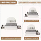 Struttura letto con cassetti contenitore, letto a piattaforma imbottito in boucle con testiera rotonda, resistente e silenzioso, non necessita di box spring