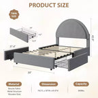Struttura letto con cassetti contenitore, letto a piattaforma imbottito in boucle con testiera rotonda, resistente e silenzioso, non necessita di box spring