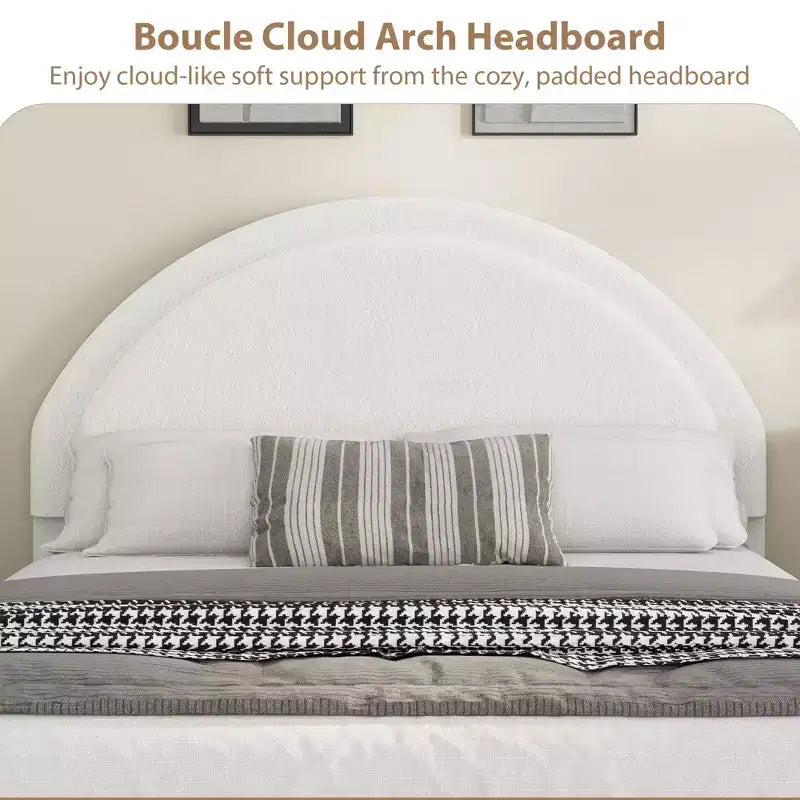Struttura letto con cassetti contenitore, letto a piattaforma imbottito in boucle con testiera rotonda, resistente e silenzioso, non necessita di box spring