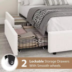 Struttura letto con cassetti contenitore, letto a piattaforma imbottito in boucle con testiera rotonda, resistente e silenzioso, non necessita di box spring