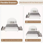 Struttura letto con cassetti contenitore, letto a piattaforma imbottito in boucle con testiera rotonda, resistente e silenzioso, non necessita di box spring