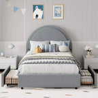 Struttura letto con cassetti contenitore, letto a piattaforma imbottito in boucle con testiera rotonda, resistente e silenzioso, non necessita di box spring