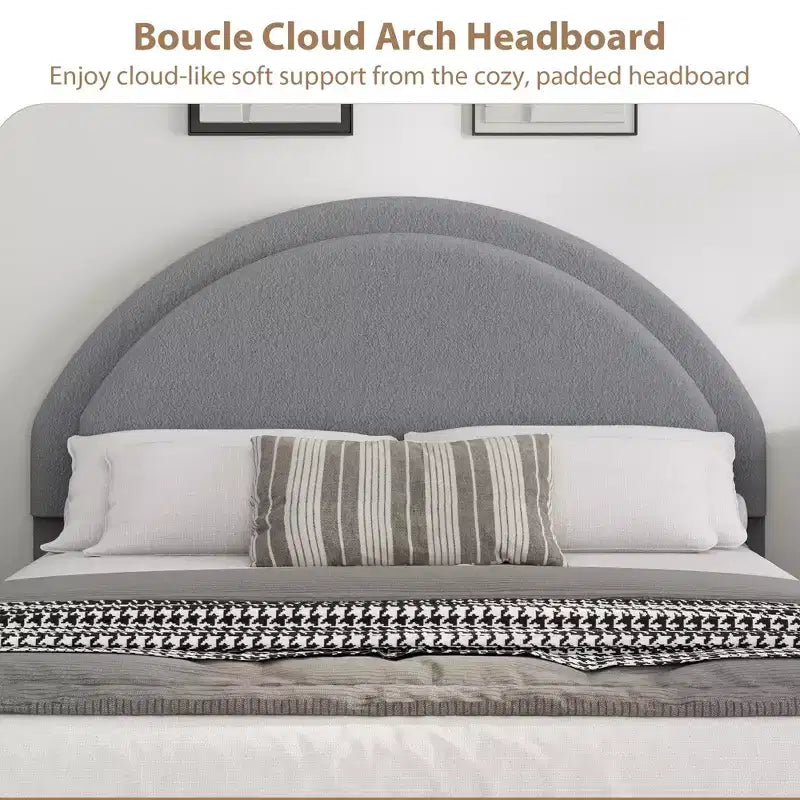 Struttura letto con cassetti contenitore, letto a piattaforma imbottito in boucle con testiera rotonda, resistente e silenzioso, non necessita di box spring
