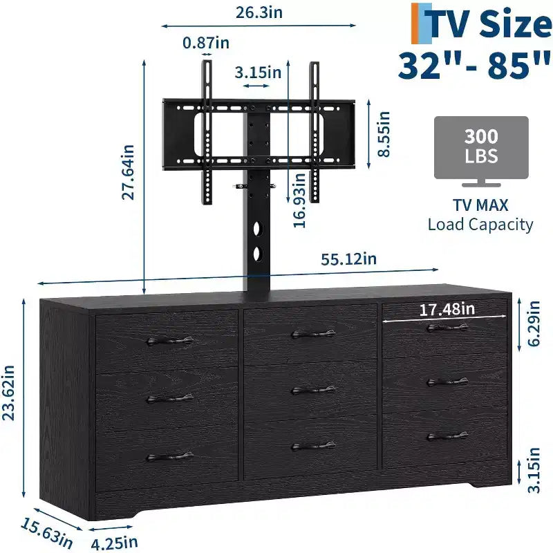 Mobile TV in Legno con Supporto, Mobile Porta TV con Luci LED Centro di Intrattenimento per TV da 32/45/55/60/65/70/80/85 Pollici, Consolle Multimediale Regolabile in Altezza