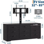 Mobile TV in Legno con Supporto, Mobile Porta TV con Luci LED Centro di Intrattenimento per TV da 32/45/55/60/65/70/80/85 Pollici, Consolle Multimediale Regolabile in Altezza