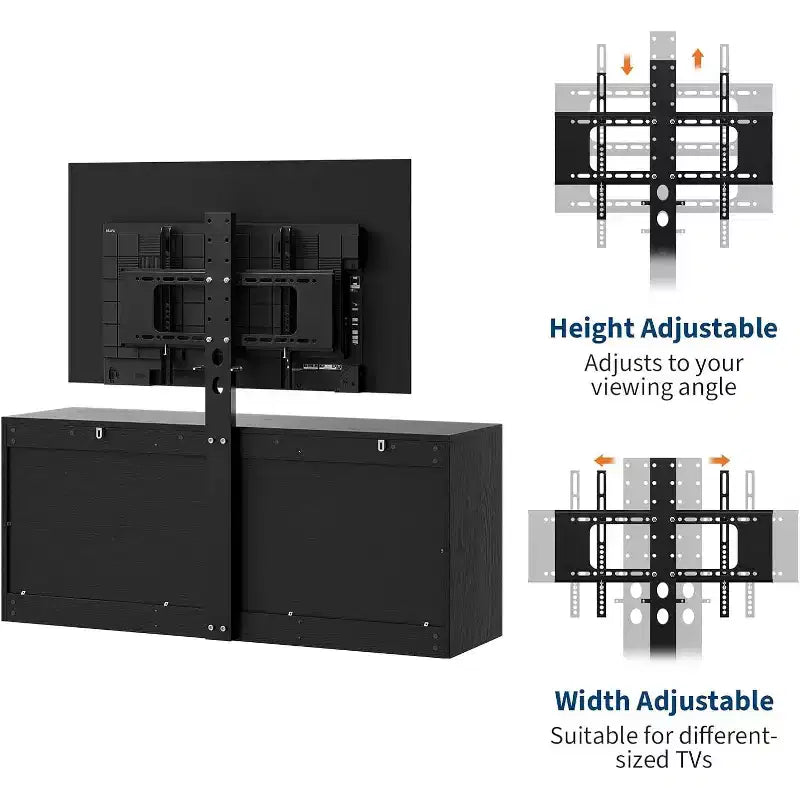 Mobile TV in Legno con Supporto, Mobile Porta TV con Luci LED Centro di Intrattenimento per TV da 32/45/55/60/65/70/80/85 Pollici, Consolle Multimediale Regolabile in Altezza