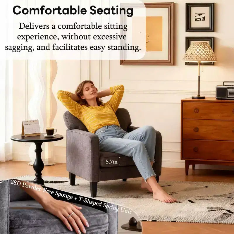 Okak Poltrona da lettura moderna e confortevole in ciniglia con braccioli e schienale, Poltrona lounge per soggiorno, camera da letto