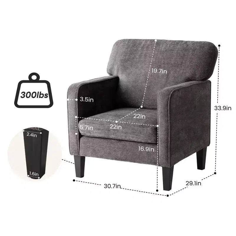 Okak Poltrona da lettura moderna e confortevole in ciniglia con braccioli e schienale, Poltrona lounge per soggiorno, camera da letto