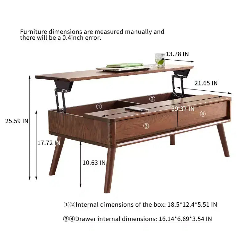 Tavolino da caffè moderno con sollevamento e ripiano portaoggetti, 39", rettangolare, per soggiorno o ufficio