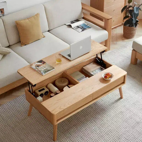 39 Modern Lift-Top Solid Wood Coffee Table with Storage, Rectangular Elevating Center Table for Living Room or Home Office-Panipeachy