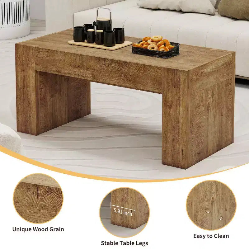 Tavolino da caffè rettangolare 48 Farmhouse con grande cassetto portaoggetti, tavolino centrale in legno spesso per soggiorno, appartamento o ufficio