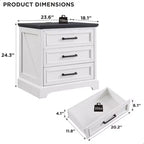 Comodino Modern Farmhouse con 3 ampi cassetti, tavolino rustico da 63 cm in legno retrò per soggiorno e camera da letto, bianco