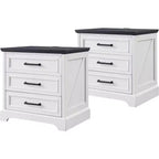 Comodino Modern Farmhouse con 3 ampi cassetti, tavolino rustico da 63 cm in legno retrò per soggiorno e camera da letto, bianco
