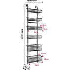 Organizer dispensa da appendere alla porta a 6 livelli per cucina, ripostiglio, bagno, scaffale portaspezie in metallo con cesto regolabile e ventose, nero