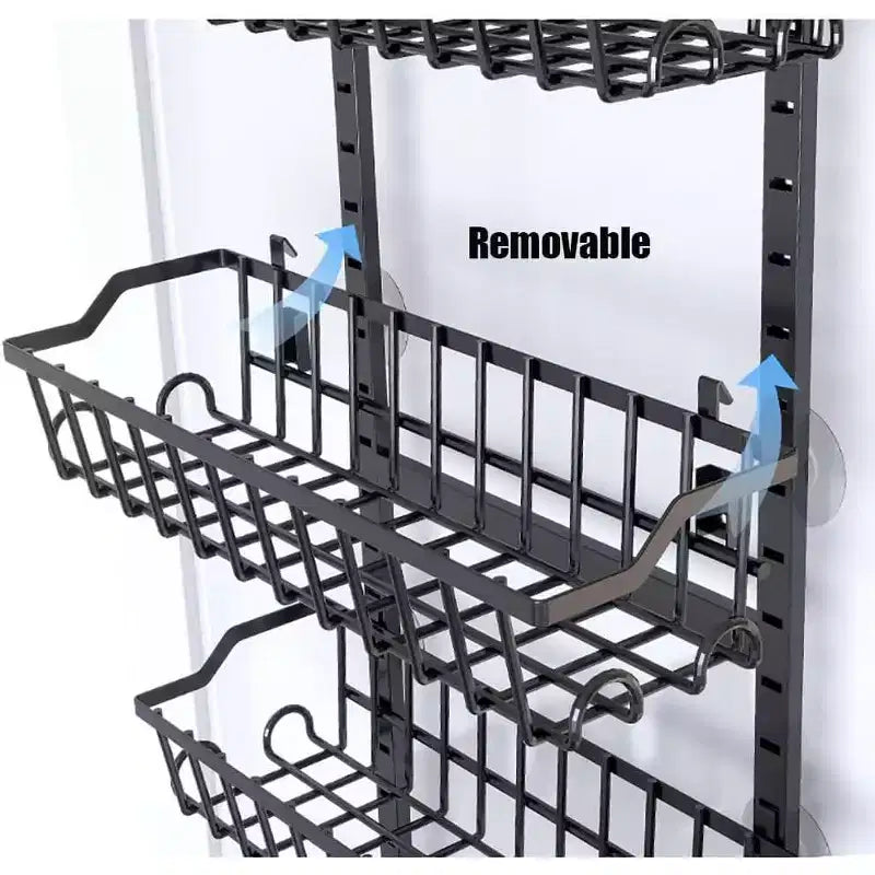 Organizer dispensa da appendere alla porta a 6 livelli per cucina, ripostiglio, bagno, scaffale portaspezie in metallo con cesto regolabile e ventose, nero