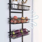 Organizer dispensa da appendere alla porta a 6 livelli per cucina, ripostiglio, bagno, scaffale portaspezie in metallo con cesto regolabile e ventose, nero