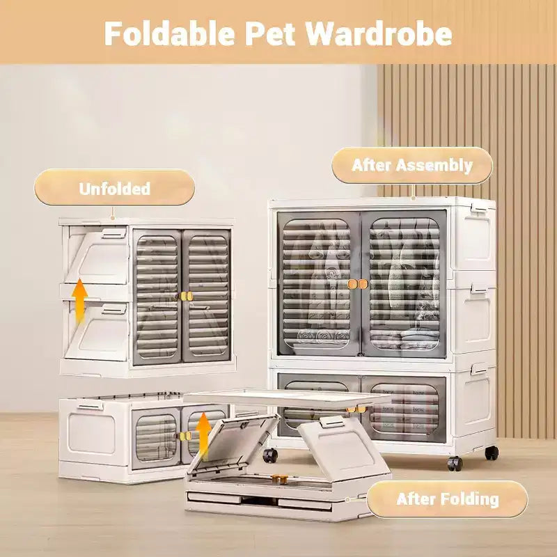 Acekool Armadio Guardaroba per Animali Domestici, Contenitori Impilabili con Coperchi e Ruote, Organizer Pieghevole con Asta Appendiabiti per Vestiti, Giocattoli, Coperte