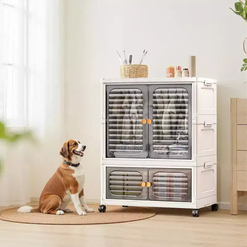 Acekool Armadio Guardaroba per Animali Domestici, Contenitori Impilabili con Coperchi e Ruote, Organizer Pieghevole con Asta Appendiabiti per Vestiti, Giocattoli, Coperte
