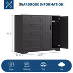 Armadio con cassetti - Armadio con 4 cassetti e asta appendiabiti da 110 cm, mobile contenitore basso per vestiti appesi e doppie ante