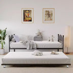 Metal Twin Daybed with Adjustable Trundle, Sturdy Steel Slats, and Stylish Headboard for Bedroom, Living Room, or Guest Room