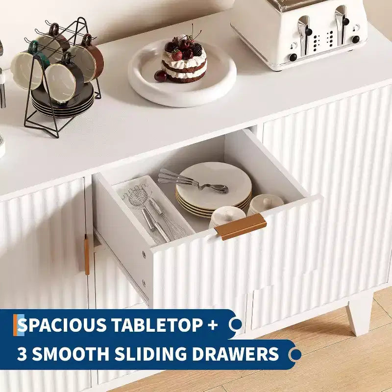 Credenza da Buffet con Ante e 3 Cassetti, Mobile Contenitore da Cucina Stile Farmhouse e Tavolo Consolle da Caffè per Sala da Pranzo