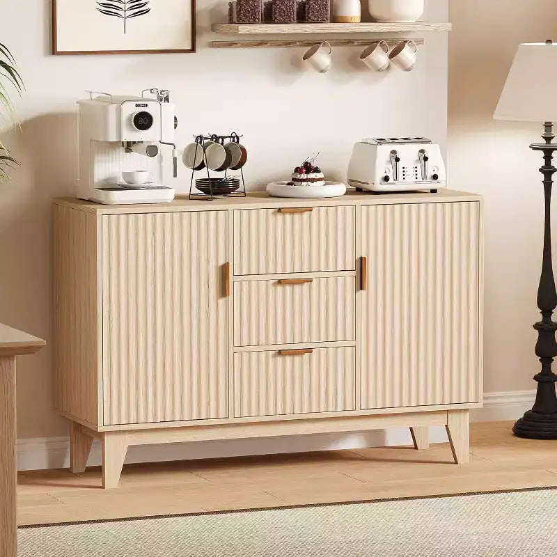 Credenza da Buffet con Ante e 3 Cassetti, Mobile Contenitore da Cucina Stile Farmhouse e Tavolo Consolle da Caffè per Sala da Pranzo