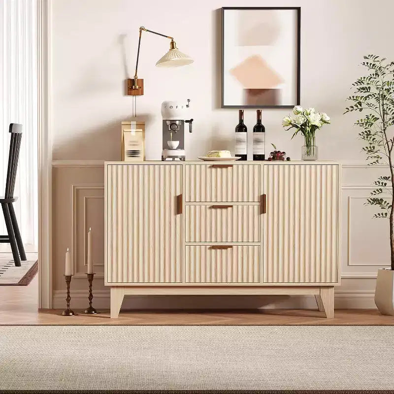 Credenza da Buffet con Ante e 3 Cassetti, Mobile Contenitore da Cucina Stile Farmhouse e Tavolo Consolle da Caffè per Sala da Pranzo