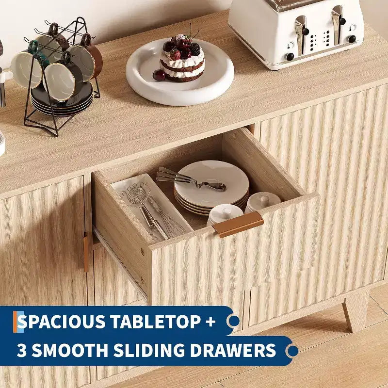 Credenza da Buffet con Ante e 3 Cassetti, Mobile Contenitore da Cucina Stile Farmhouse e Tavolo Consolle da Caffè per Sala da Pranzo