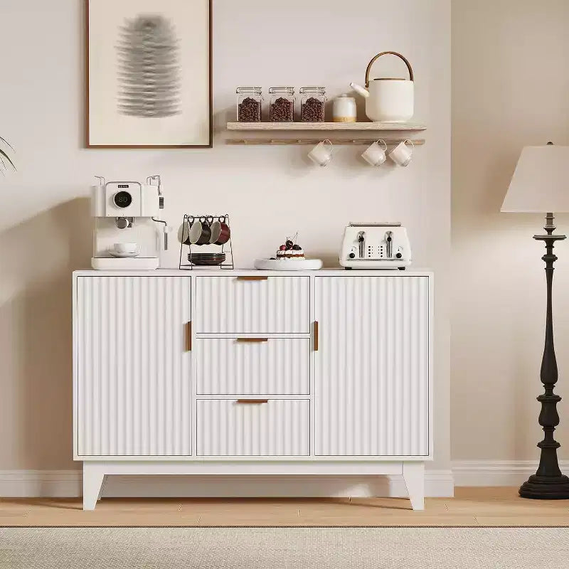 Credenza da Buffet con Ante e 3 Cassetti, Mobile Contenitore da Cucina Stile Farmhouse e Tavolo Consolle da Caffè per Sala da Pranzo