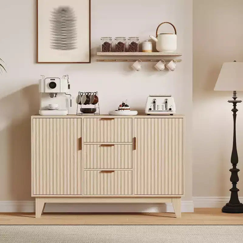 Sideboard Buffet Cabinet with Storage & 2 Doors and 3 Drawers, Farmhouse Kitchen Storage Cabinet & Coffee Bar Console Table for Dining Room