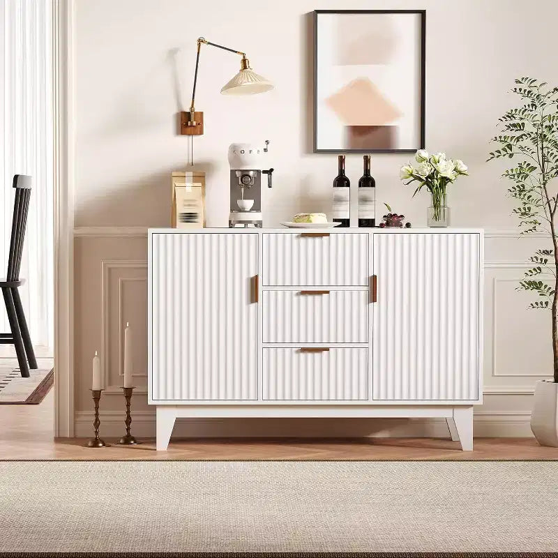 Credenza da Buffet con Ante e 3 Cassetti, Mobile Contenitore da Cucina Stile Farmhouse e Tavolo Consolle da Caffè per Sala da Pranzo