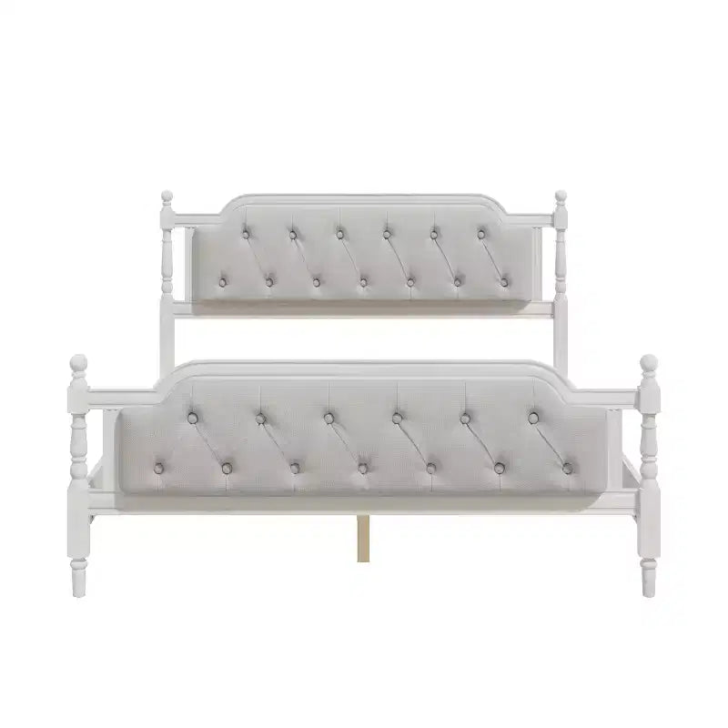 GDFStudio Sandy Letto a piattaforma tradizionale in legno massello con testiera imbottita trapuntata