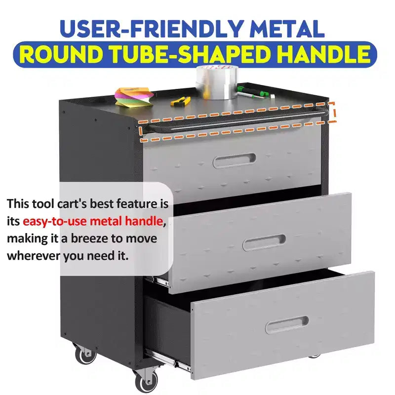 VIYET 35 Armadio in Acciaio Resistente con Ruote - Ruote Bloccabili e Corrimano Superiore, Organizzatore Mobile per Attrezzi per Garage/Casa/Ufficio/Magazzino