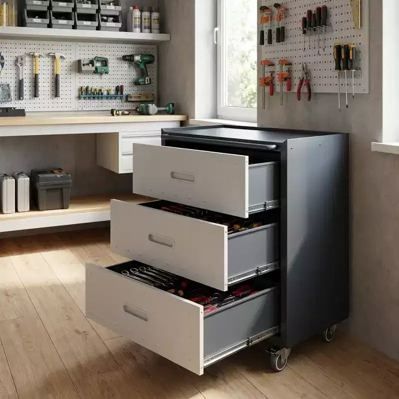 VIYET 35 Armadio in Acciaio Resistente con Ruote - Ruote Bloccabili e Corrimano Superiore, Organizzatore Mobile per Attrezzi per Garage/Casa/Ufficio/Magazzino