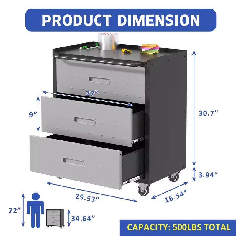 VIYET 35 Armadio in Acciaio Resistente con Ruote - Ruote Bloccabili e Corrimano Superiore, Organizzatore Mobile per Attrezzi per Garage/Casa/Ufficio/Magazzino