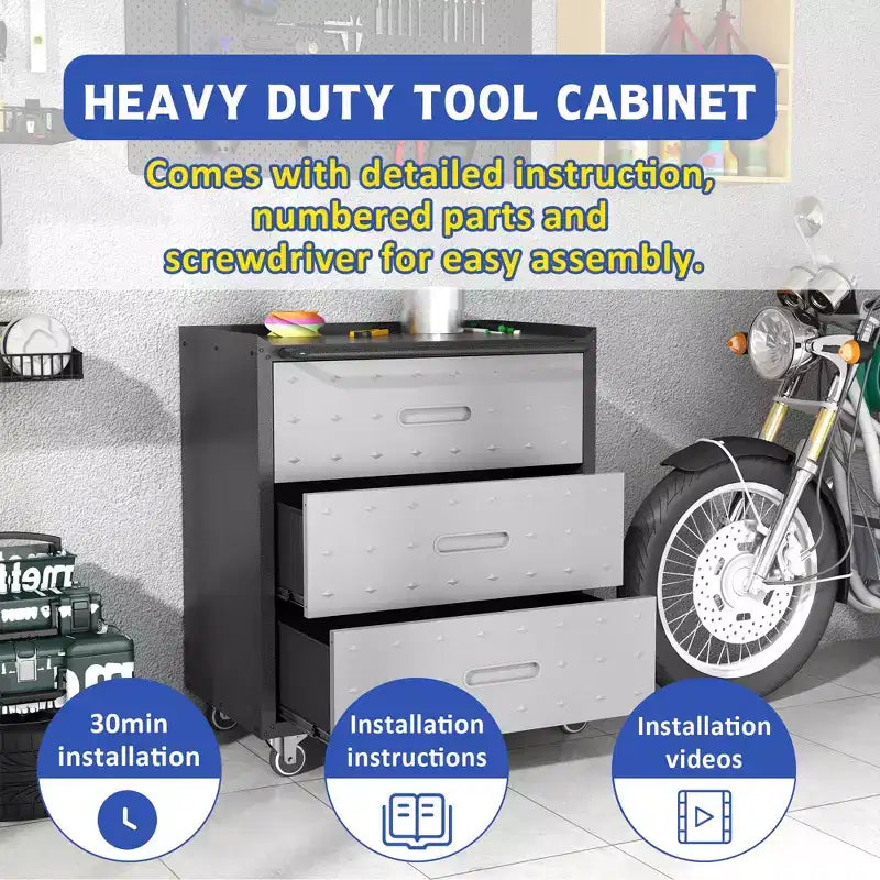 VIYET 35 Armadio in Acciaio Resistente con Ruote - Ruote Bloccabili e Corrimano Superiore, Organizzatore Mobile per Attrezzi per Garage/Casa/Ufficio/Magazzino