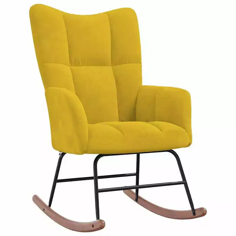 vidaXL Rocking Chair Accent Side Chair Padded Seat for Living Room Velvet - Mustard Yellow Without Footrest