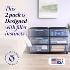 Organizzatore carrello a 3 cassetti HOMZ con ruote rimovibili, Medio, Nero e Trasparente