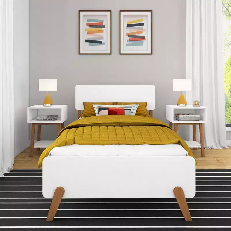 Struttura letto singola in legno massello stile moderno di metà secolo Max & Lily