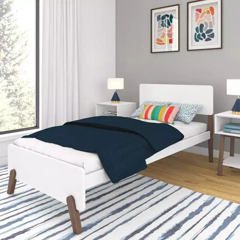Struttura letto singola in legno massello stile moderno di metà secolo Max & Lily