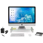 Supporto per monitor per computer e rialzo per laptop Mount-It! in vetro | Supporto trasparente per schermo piatto, mensola e organizer da scrivania, struttura in vetro e alluminio
