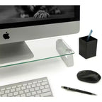 Supporto per monitor per computer e rialzo per laptop Mount-It! in vetro | Supporto trasparente per schermo piatto, mensola e organizer da scrivania, struttura in vetro e alluminio