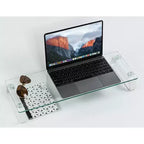 Supporto per monitor per computer e rialzo per laptop Mount-It! in vetro | Supporto trasparente per schermo piatto, mensola e organizer da scrivania, struttura in vetro e alluminio