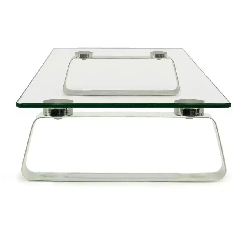 Supporto per monitor per computer e rialzo per laptop Mount-It! in vetro | Supporto trasparente per schermo piatto, mensola e organizer da scrivania, struttura in vetro e alluminio